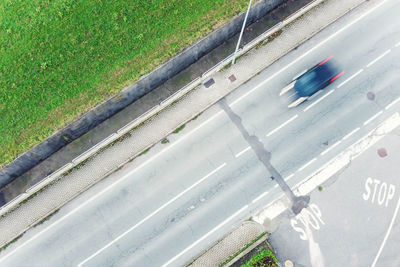 High angle view of railroad tracks in city