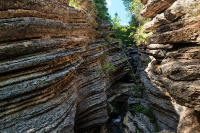 Low angle view of rock formation on land
