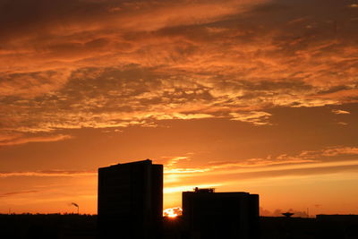 Silhouette cityscape against sky during sunset