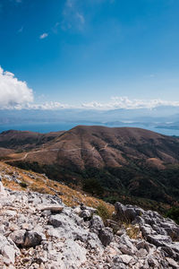 View from pantokrator the highest mountain on corfu towards the ocean and albania