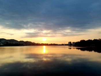 Scenic view of lake against sky during sunset