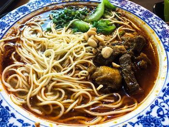 Close-up of soup in bowl on table