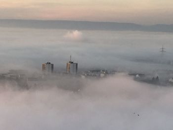 High angle view of river in foggy weather