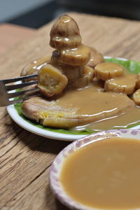 Close-up of dessert in plate on table