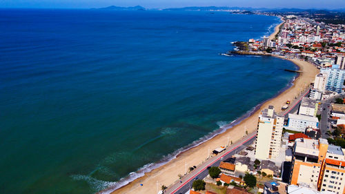 High angle view of city at seaside