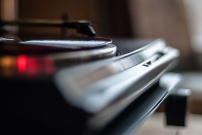 Close-up of record playing in turntable