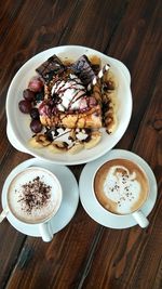 High angle view of breakfast served on table