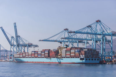 Low angle view of ship against clear sky