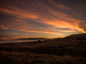 Scenic view of field against sky during sunset