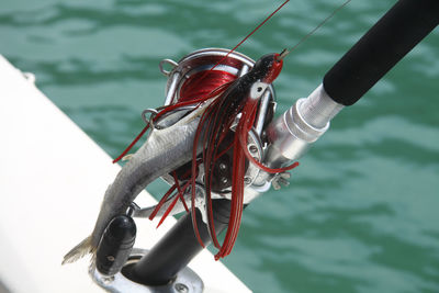 High angle view of ropes in sea