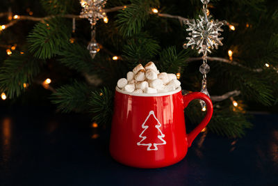 Close-up of christmas decorations on tree