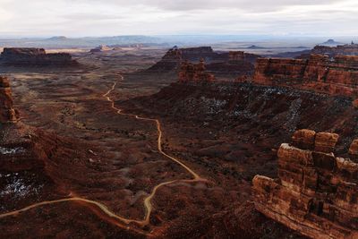 Aerial view of landscape in utah with dirt road