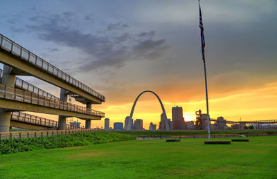 View of buildings at sunset