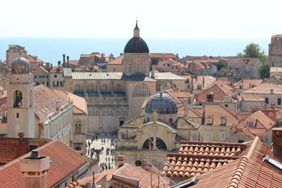 Aerial view of townscape against clear sky