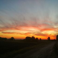Scenic view of silhouette field against sky during sunset