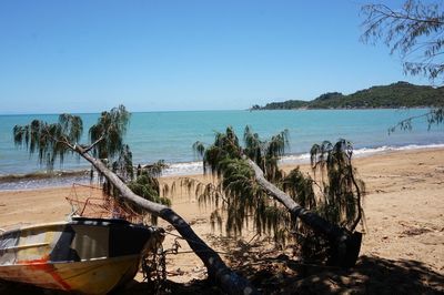 Scenic view of sea against clear sky