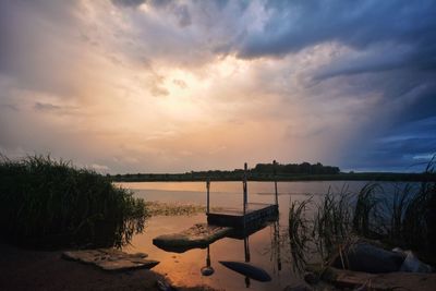 Scenic view of lake against sky during sunset