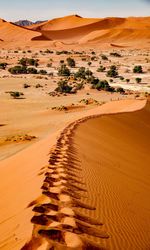 Sand dunes in desert against sky