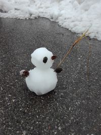 High angle view of toy on snow