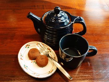 High angle view of breakfast on table