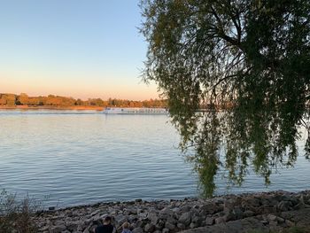 Scenic view of lake against clear sky