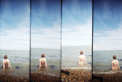 Collage of photo of woman enjoying on the beach