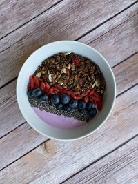 High angle view of breakfast in bowl on table