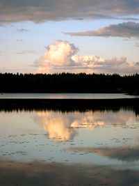 Scenic view of lake against sky at sunset