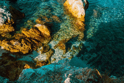 High angle view of rocks in swimming pool