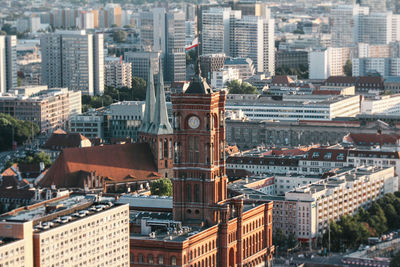 High angle view of buildings in city