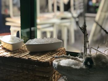 Close-up of stones on table