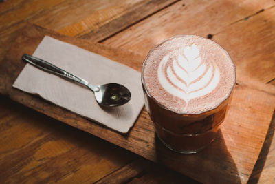 High angle view of coffee on table