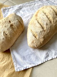 High angle view of bread on table