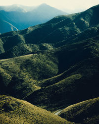 High angle view of valley against sky
