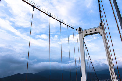 Low angle view of bridge against cloudy sky