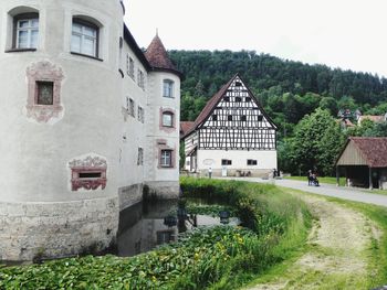 Road by buildings