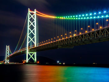 Illuminated suspension bridge at night