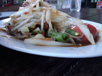 Close-up of salad in plate on table