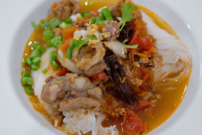 High angle view of food served in plate