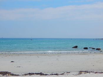 Scenic view of sea against blue sky