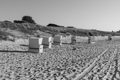 Scenic view of beach against clear sky