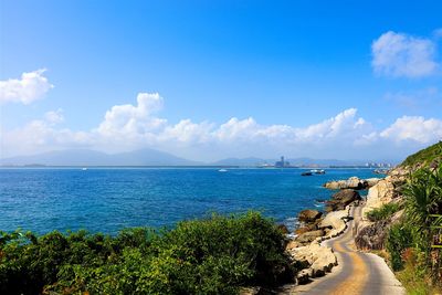 Scenic view of sea against cloudy sky