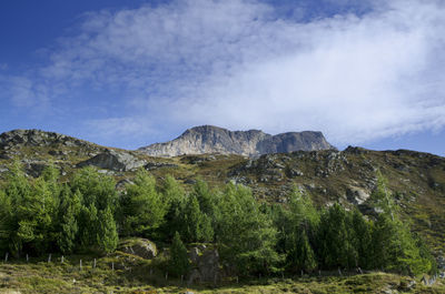 Scenic view of mountains against cloudy sky