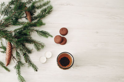 Directly above shot of christmas decorations on table
