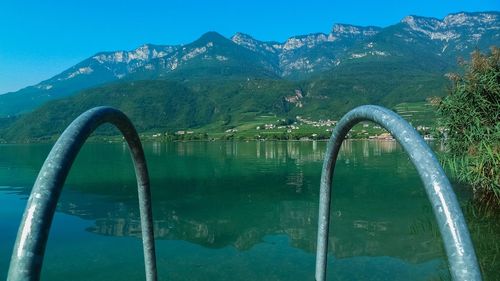 Scenic view of lake against mountain range