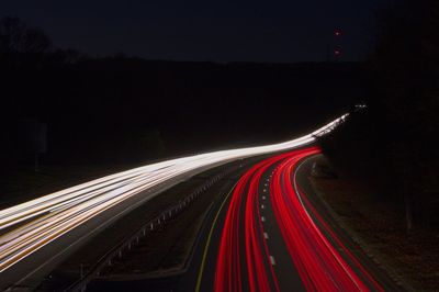 Light trails on road at night