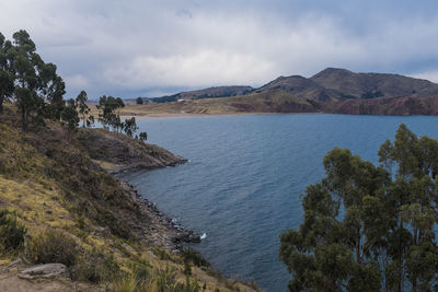 Scenic view of sea against cloudy sky