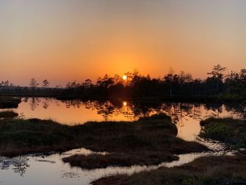 Scenic view of lake against sky during sunset