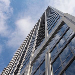 Low angle view of modern building against sky