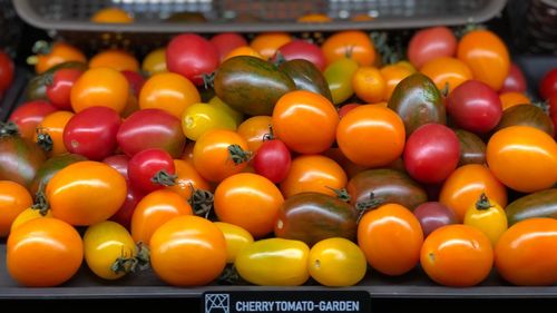 Close-up of tomatoes for sale at supermarket